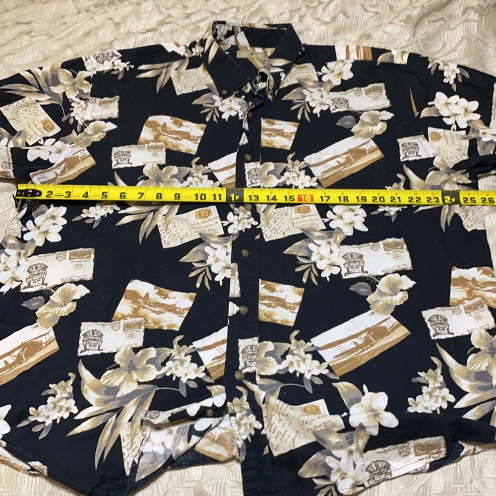 Royal Palm Men’s XL (46/48) Short Sleeve Cotton Black Tan Hawaiian Print Shirt - Picture 6 of 11